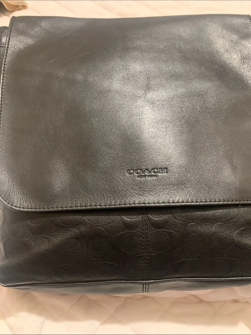 Coach Black Signature Embossed Leather Crossbody Messenger